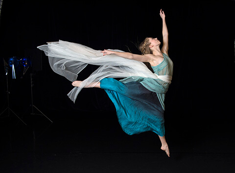 Member of Purdue Contemporary Dance Company dancing