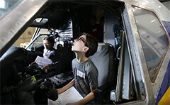 Kids in flight plane cockpit