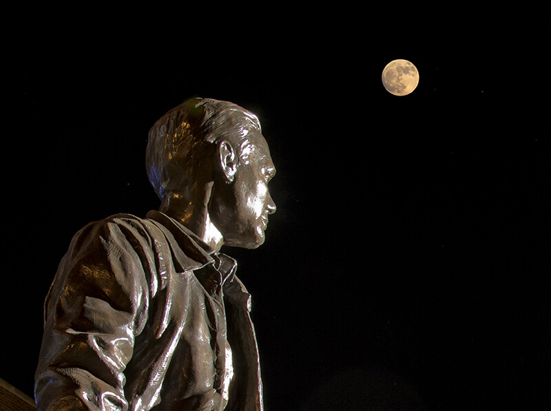 Neil Armstrong statue at Purdue, and moon
