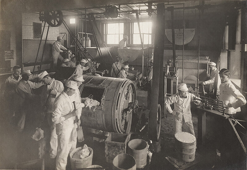 Students working inside Purdue Creamery