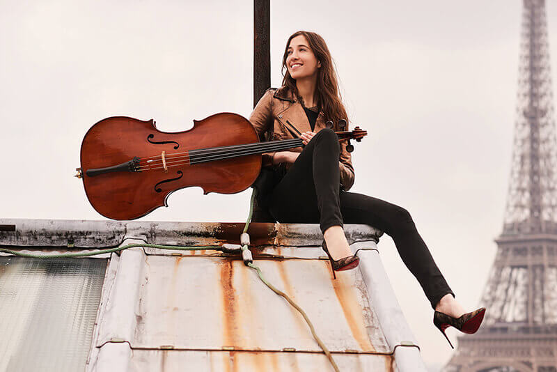 Camille Thomas, cellist, on Paris rooftop
