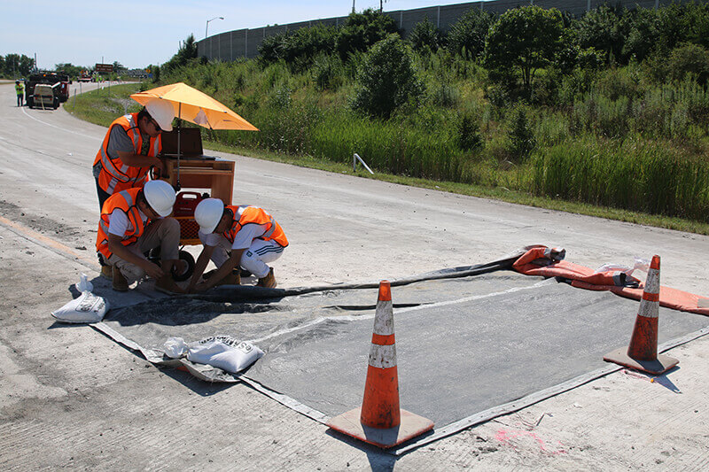 Researchers analyze data on concrete properties detected from sensors embedded into I-465