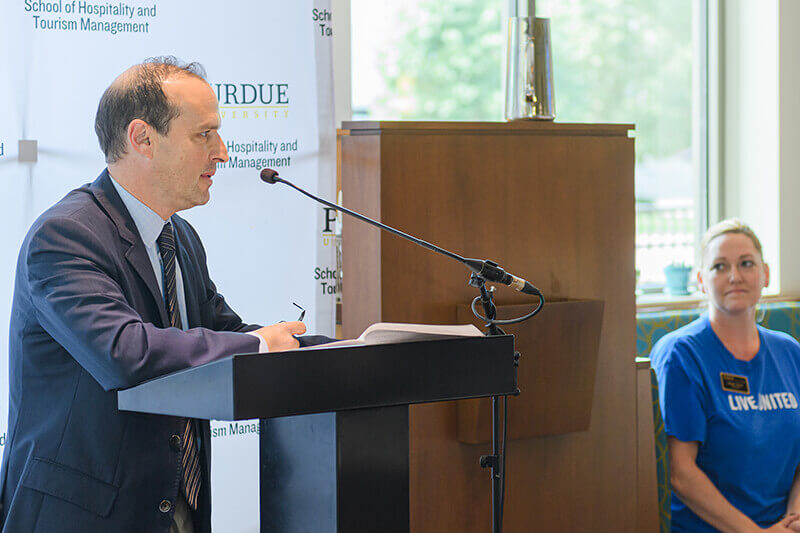 David Reingold speaking at Purdue United Way Campaign launch