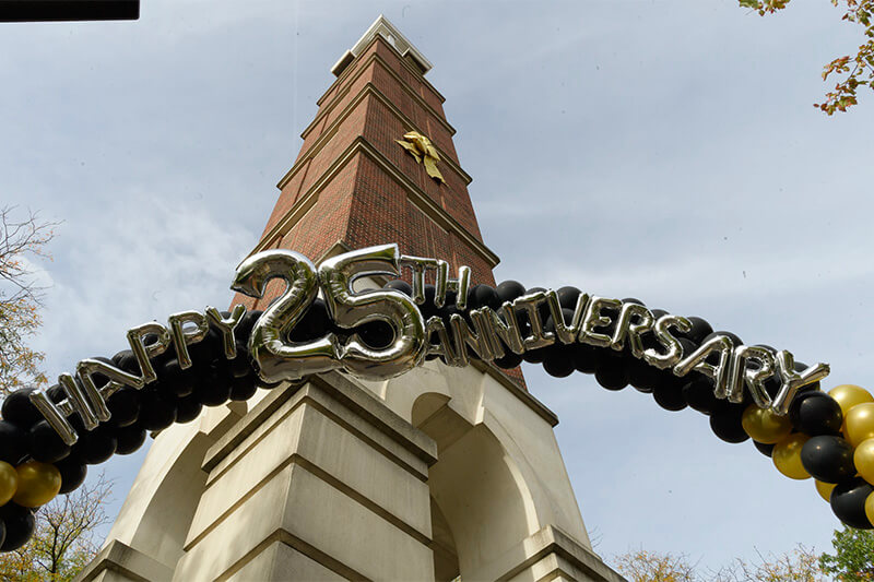 Bell Tower with ribbon and balloons