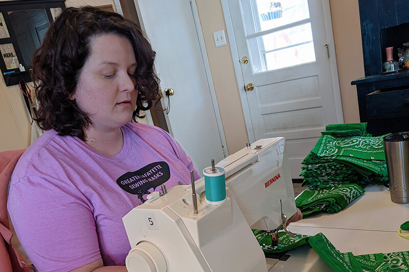 Jodi Taylor making masks at home