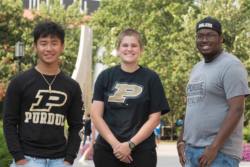 three PPHS students on Purdue Mall