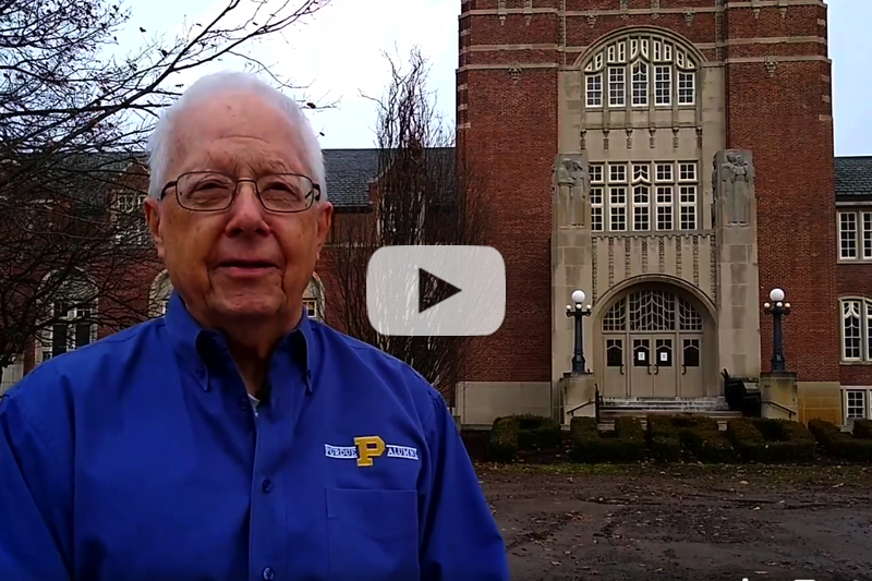 John Sautter standing in front of Purdue Memorial Union