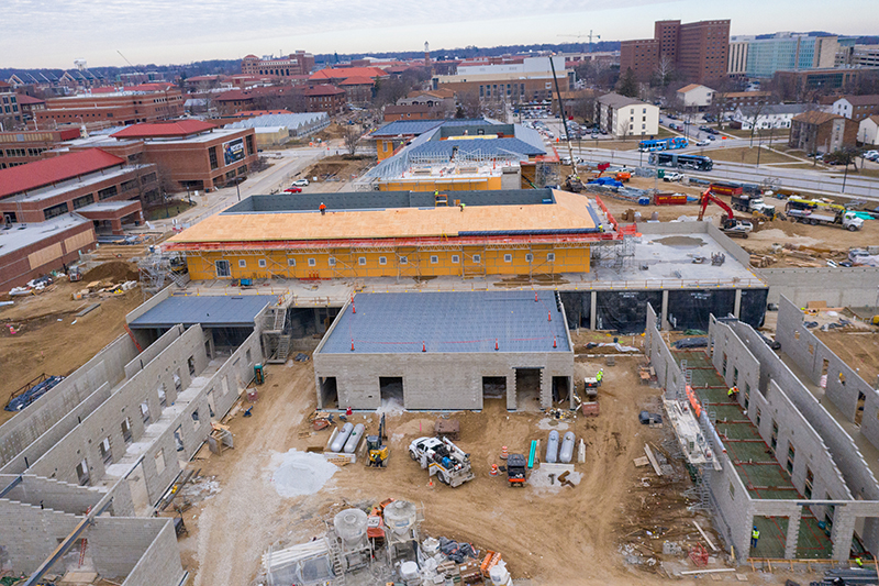 This view of the David and Bonnie Brunner Purdue Veterinary Medical Hospital Complex construction area is looking north from the site of the new David and Bonnie Brunner Equine Hospital. 