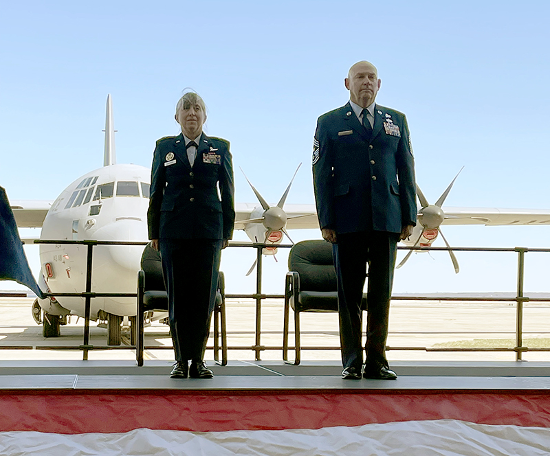 Brig. Gen. Kimberly A. Baumann and Ian Hyatt at ceremony