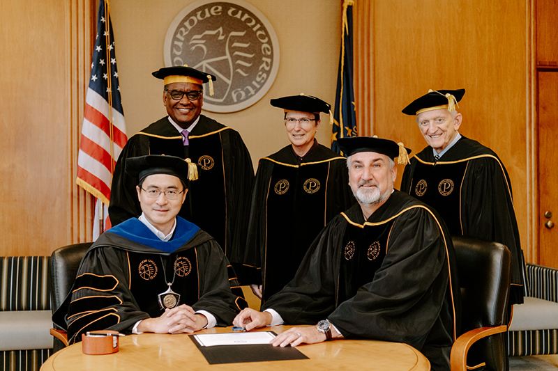 President Chiang, Governor Holcomb, trustees Shawn Taylor, Theresa Carter and Sonny Beck