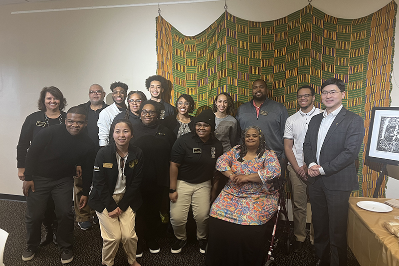 Mung Chiang with staff and students at Black Cultural Center