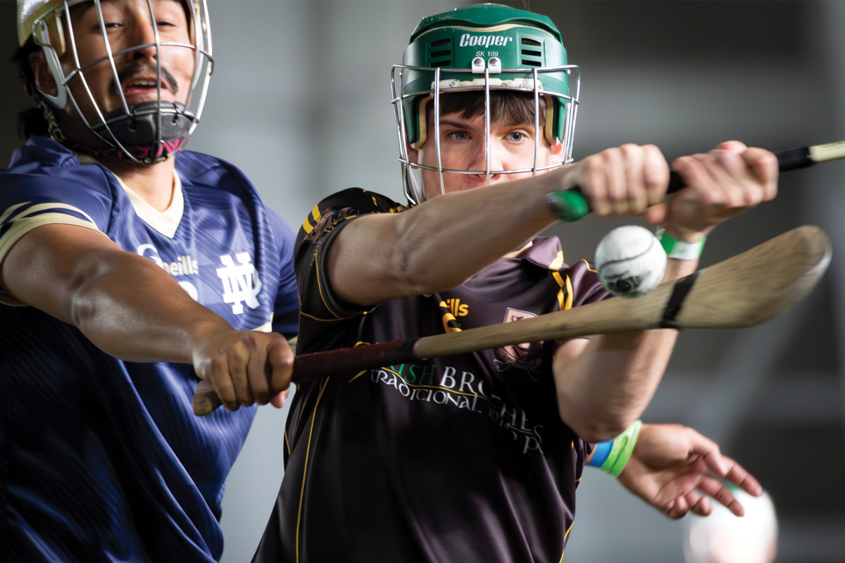 Close up shot of a player hitting a ball