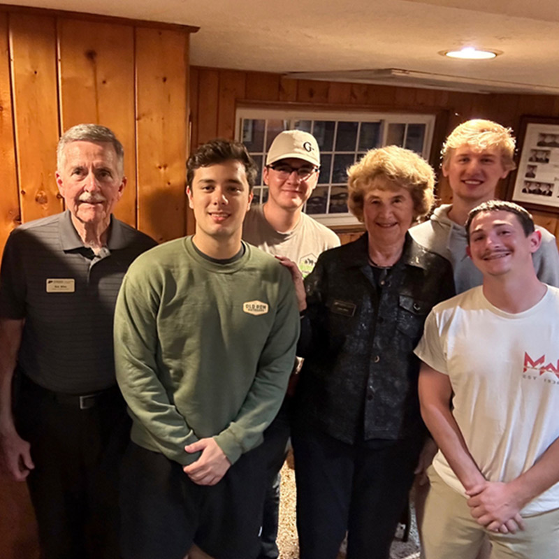 A photo of Bob and Joyce with Purdue Students 