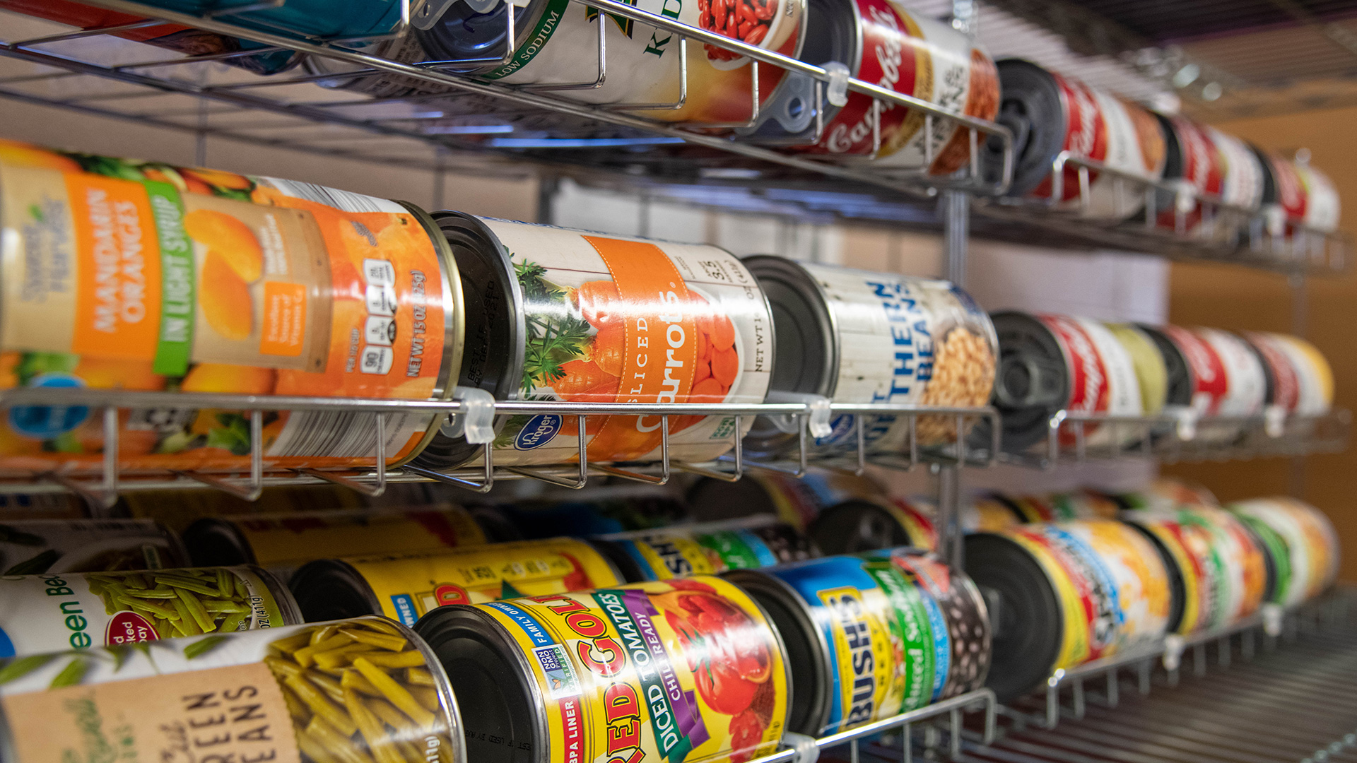 Stocked items at the ACE campus food pantry