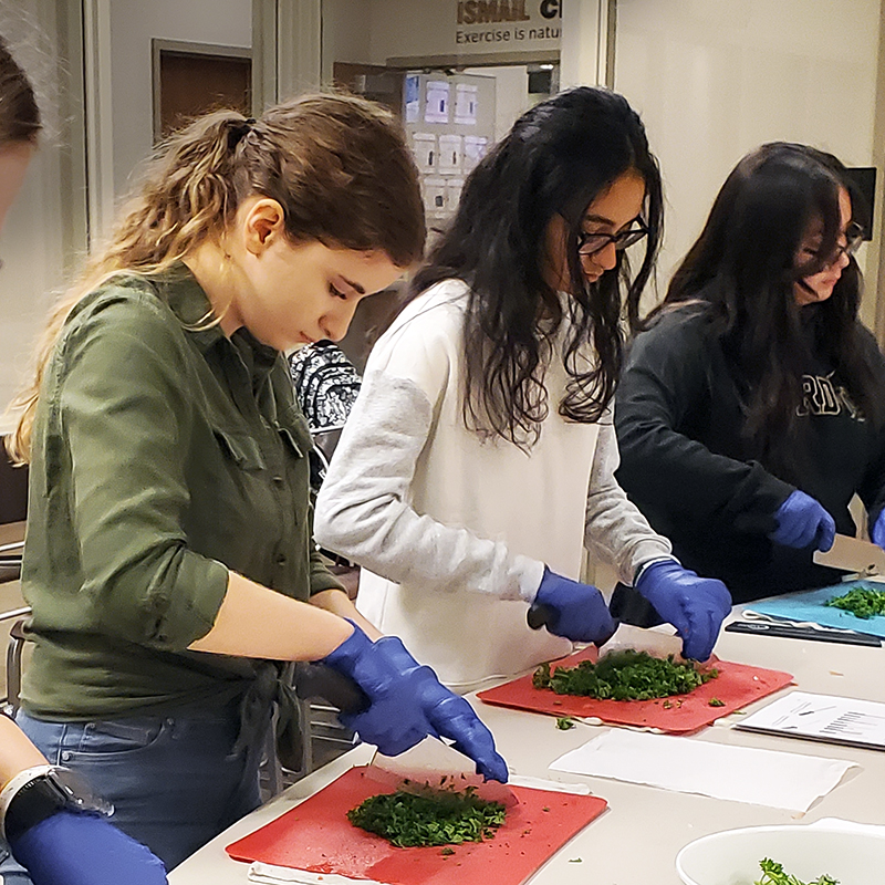 Students learning life skills in the demonstration center at the recreation and wellness facility