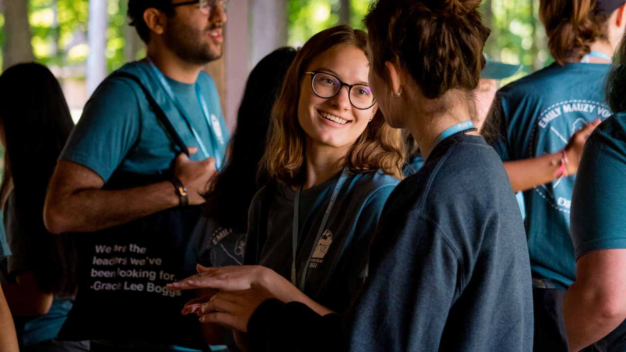 Students talking with each other at a leadership retreat