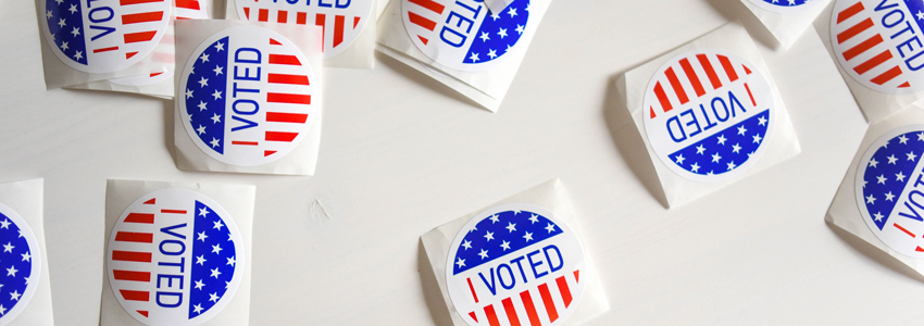 An array of I Voted stickers on a white background