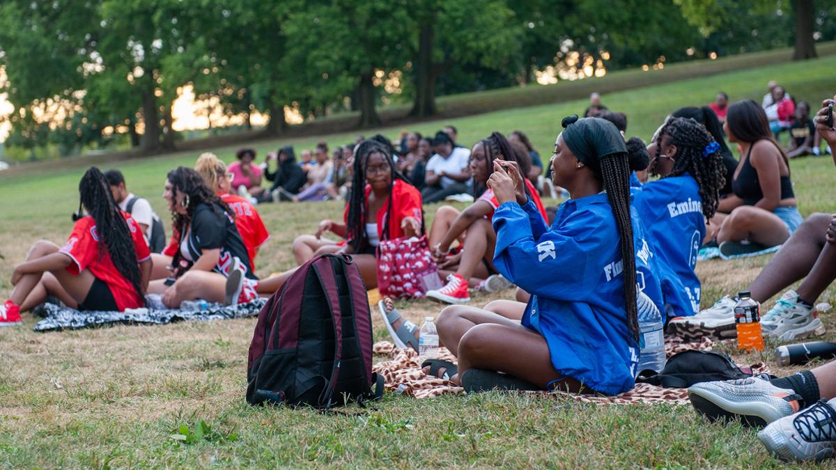 Crowd of students enjoying National Pan-Hellenic Council Yard Show on Slayter Hill in 2021. Photo credit: Mary Icenogle, Marketing and Photography Coordinator intern, Fall 2021.