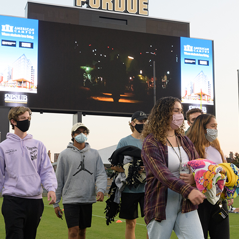 Students attending Movie Night at Ross-Ade
